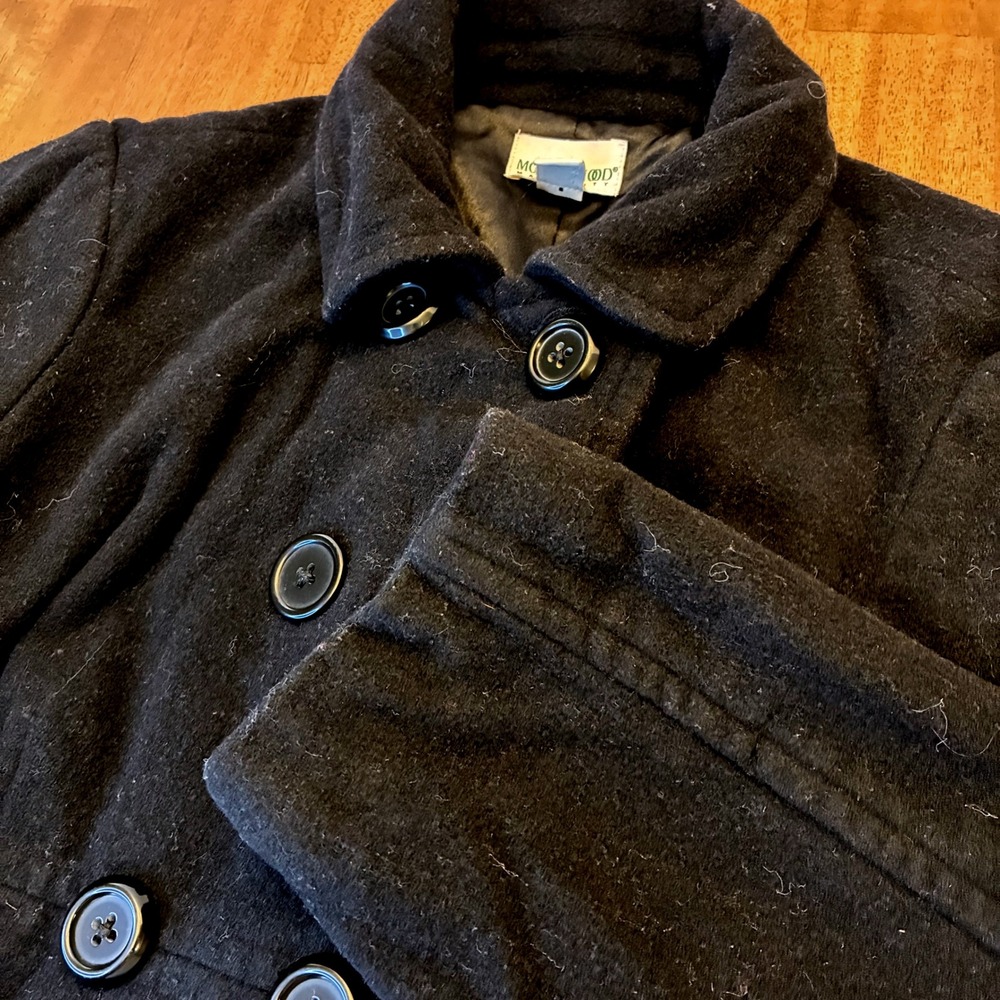 Motherhood Maternity Pea Coat Jacket Women's Size M Black Wool Blend Baby Warm